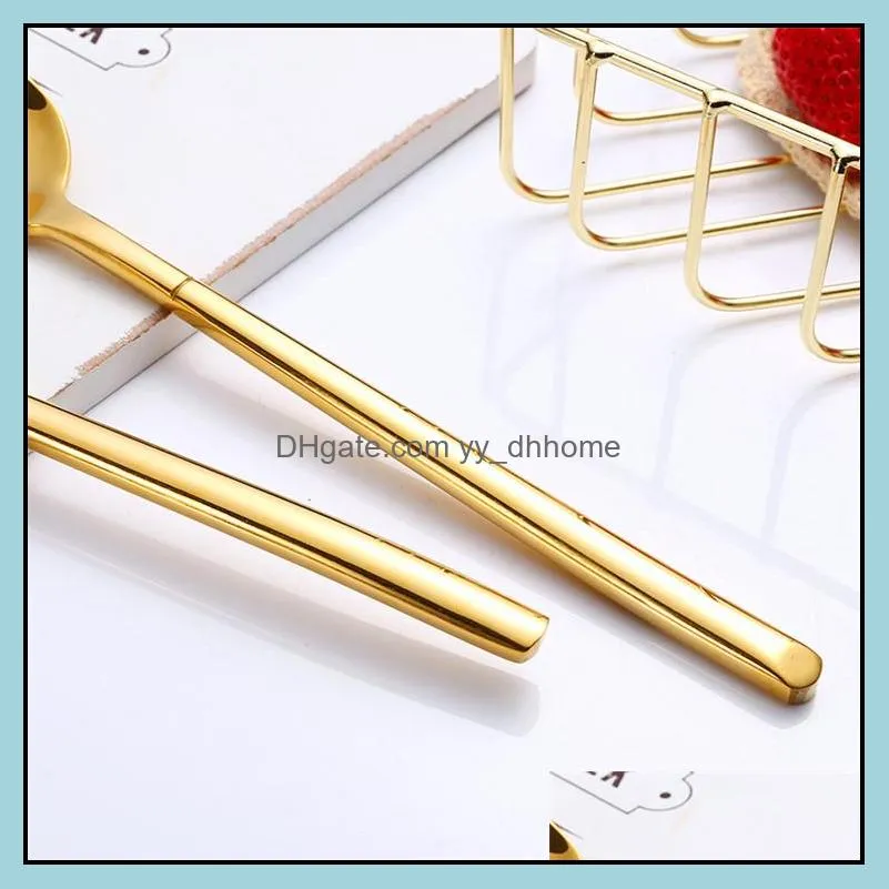 gold 304 stainless steel cutlery silverware fork and knife tablespoon flatware hotel restaurant tableware dinnerware wholesale