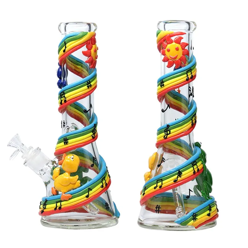 Vintage 13 pouces 7mm 3D Wrap Rainbow GLASS BONG Narguilé Pipes à fumer peuvent mettre le logo du client par DHL UPS CNE