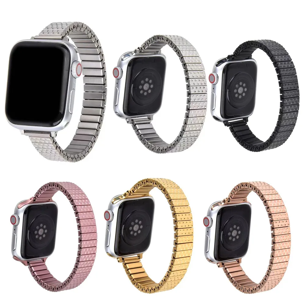 Слимная эластичная ссылка браслетовые ремни Стальная полоса Fit Iwatch Series 7 6 SE 5 4 3 для Apple Watch 41 42 44 45 мм браслета