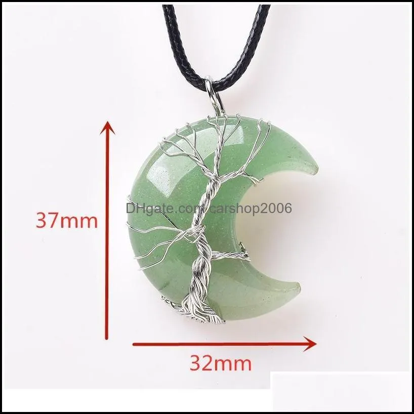 1pc Natural Crystal Pendant Tree Of Life Moon Shape Stone Quartz Mineral Jewelry Healing Stone For Men Women Jewe jllAJW