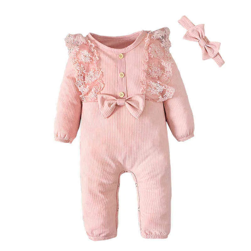 Lange mouw peuter Rompers voor meisjeskleding Lace Princess Doop Doop Verjaardag Pasgeboren Babykleding Baby meisje Jumpsuit Costume G220510