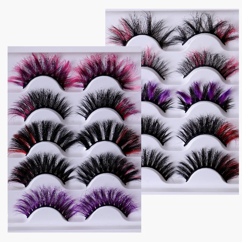 Hand Made Reusable 5 Pairs Color False Eyelashes Set Soft Light Thick Curly 3D Fake Lashes Multilayer Eyelash Extensions Makeup Accessory For Eyes