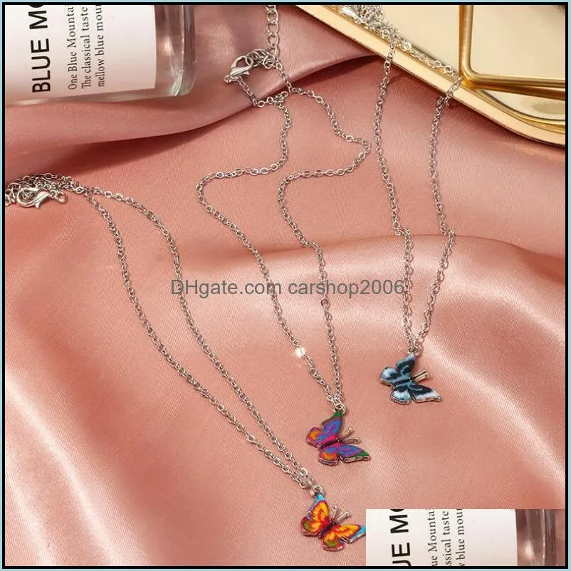 Colorful Butterfly Necklace Korean Fashion Charm Pendant Dangle Girl Clavicle Chain Neck Chains for Women Jewelry Gifts