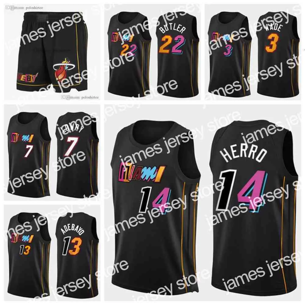 새로운 2022 75th Mens Wade Tyler Herro Jimmy Butler Ado Lowry Basketball Jersys Shorts Sweatpants Miami 's Heat's Jersey