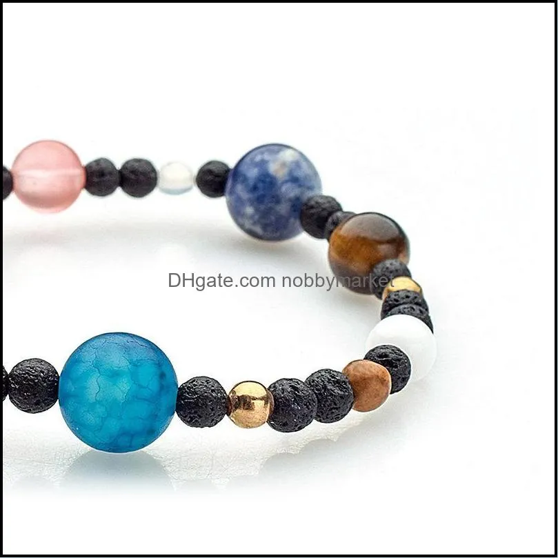 Galaxy Solar System Bracelet Universe Nine Planets Natural Stone Stars Earth Moon Fashion Jewelry Beaded, Strands