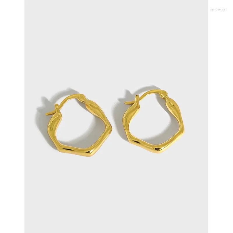 Boucles d'oreilles Hoop Huggie 100% en argent sterling 925 petit design minimaliste irrégulier convexe et concave géométrique polygone CharmingHoop