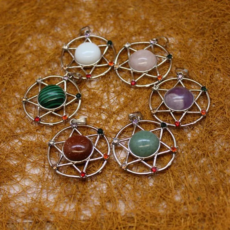 Pendant Necklaces 6pcs Women Fashion Necklace Natural Gem Stone Malachite Crystal Quartz Jewelry Decoration Sweater Chain For WholesalePenda