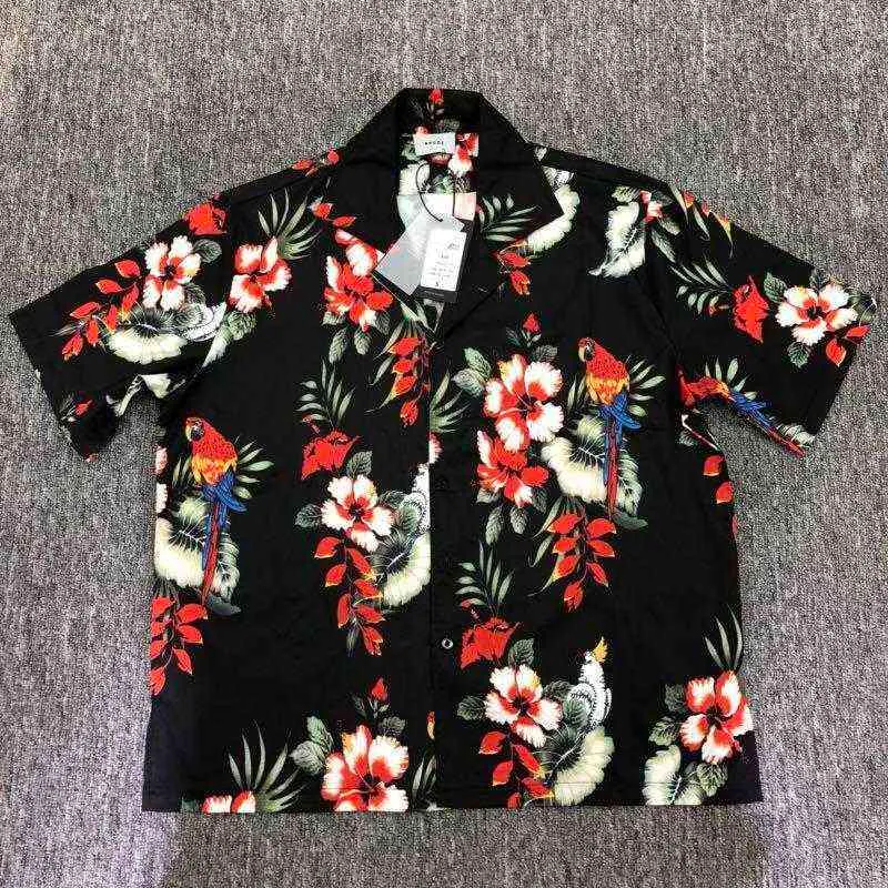 Herr t-shirts designer rhude t shirt män kvinnor blommor papegoja röd kortärmad blomma tryck hög gata mode tshirt uwiu hög kvalitet