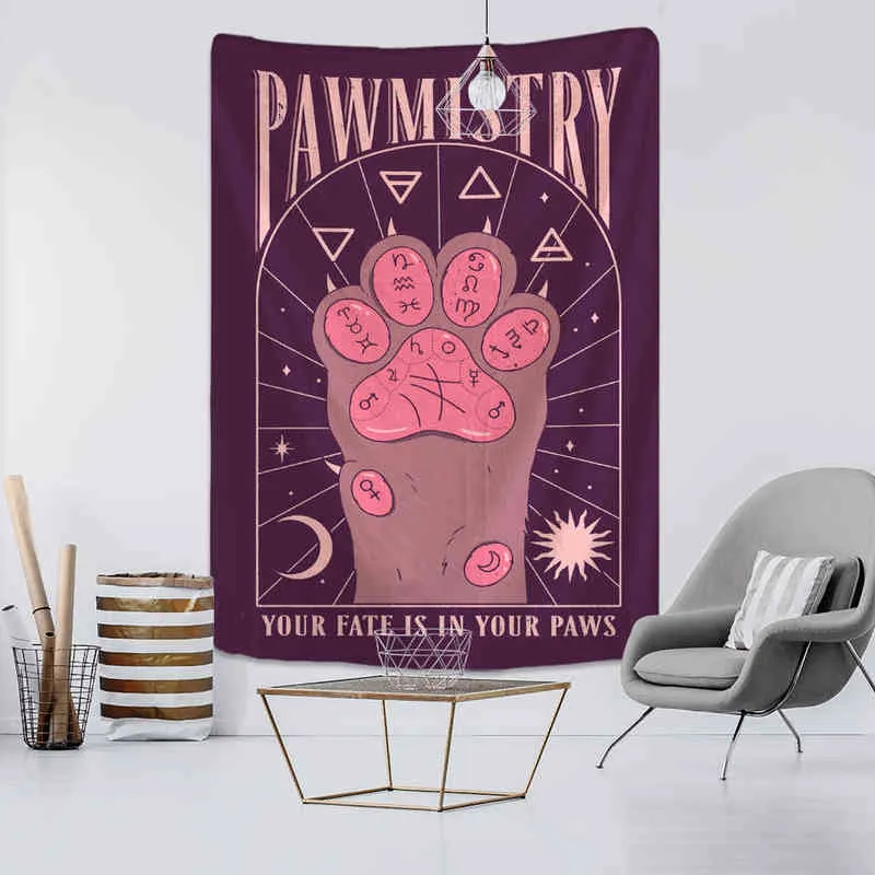 Cat Paws matta vägg hängande trolldom psykedelisk tarot kort bohemisk stil hippie flicka sovsal hem dekor j220804