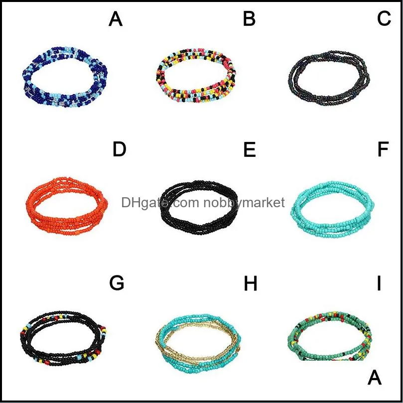 Mini Bead Multi-layer Bracelet Colorful Handmade Ethnic Style For Women Beach Party Gift Bohemian Elastic Charm Bracelets