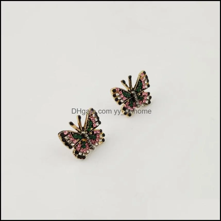 Creative Colorful Rhinestones Stud Earrings Sweet Wild Butterfly Earring Personality Ear Women Jewelry