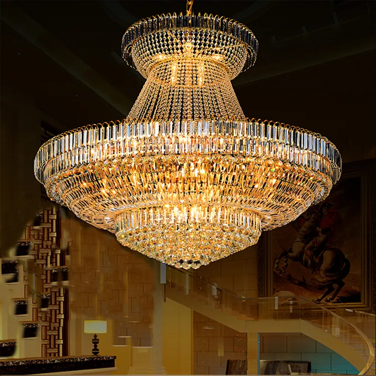 Moderne Kristall-Kronleuchter, Beleuchtungskörper, amerikanischer großer goldener Kristall-Kronleuchter, LED-Lampe, europäisches, luxuriöses Droplight, Heim-Innen-Hotel-Club-Licht, D140 cm, H120 cm