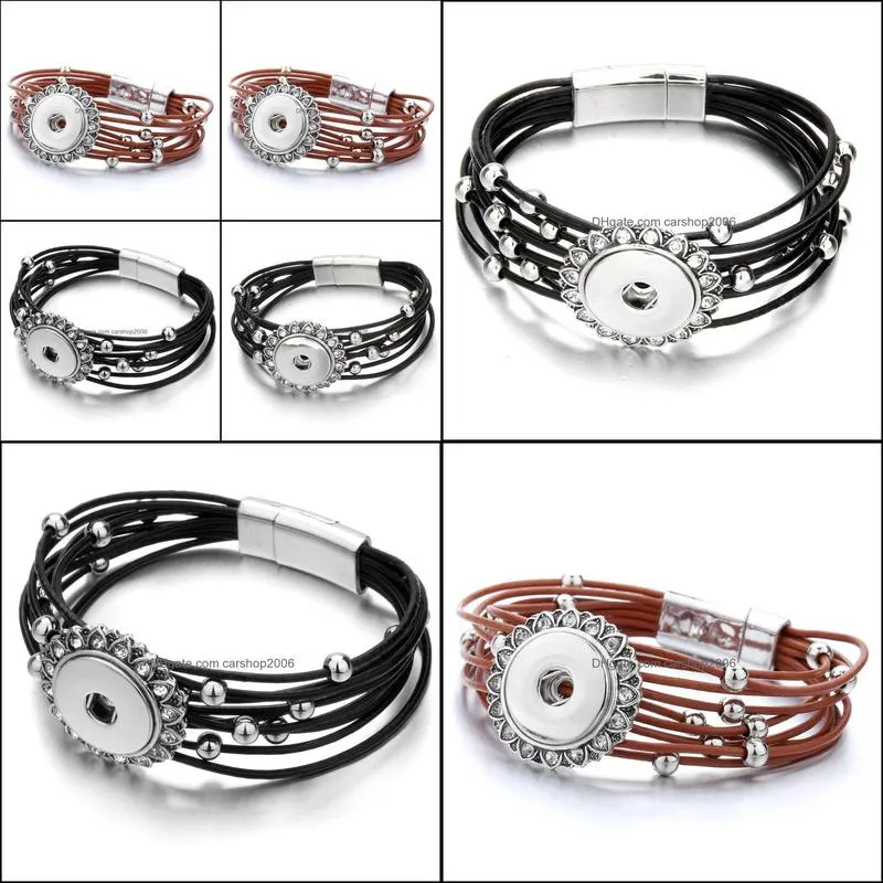 retro pu leather magnetic buckle snaps bracelet jewelry multilayers 18mm ginger snap buttons chunk punk charm wristband
