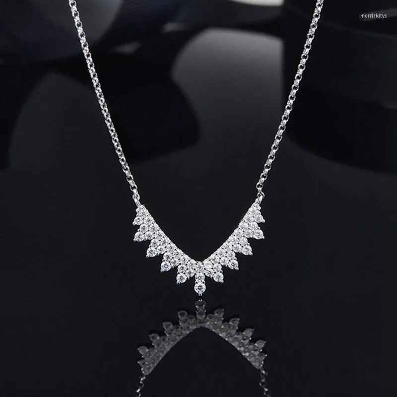 Top Quality Fashion Micro Pave Premium Zircon V Shape Tooth Pendant Sterling Silver Chain Necklace For Women Chains Morr22