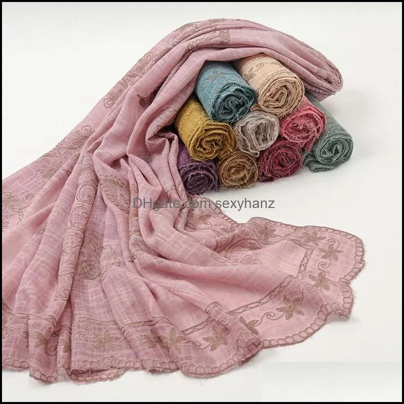 flower cotton embroidered hijab scarf women lace headscarf wraps muslim shawls maxi turbans for women islam headband stole