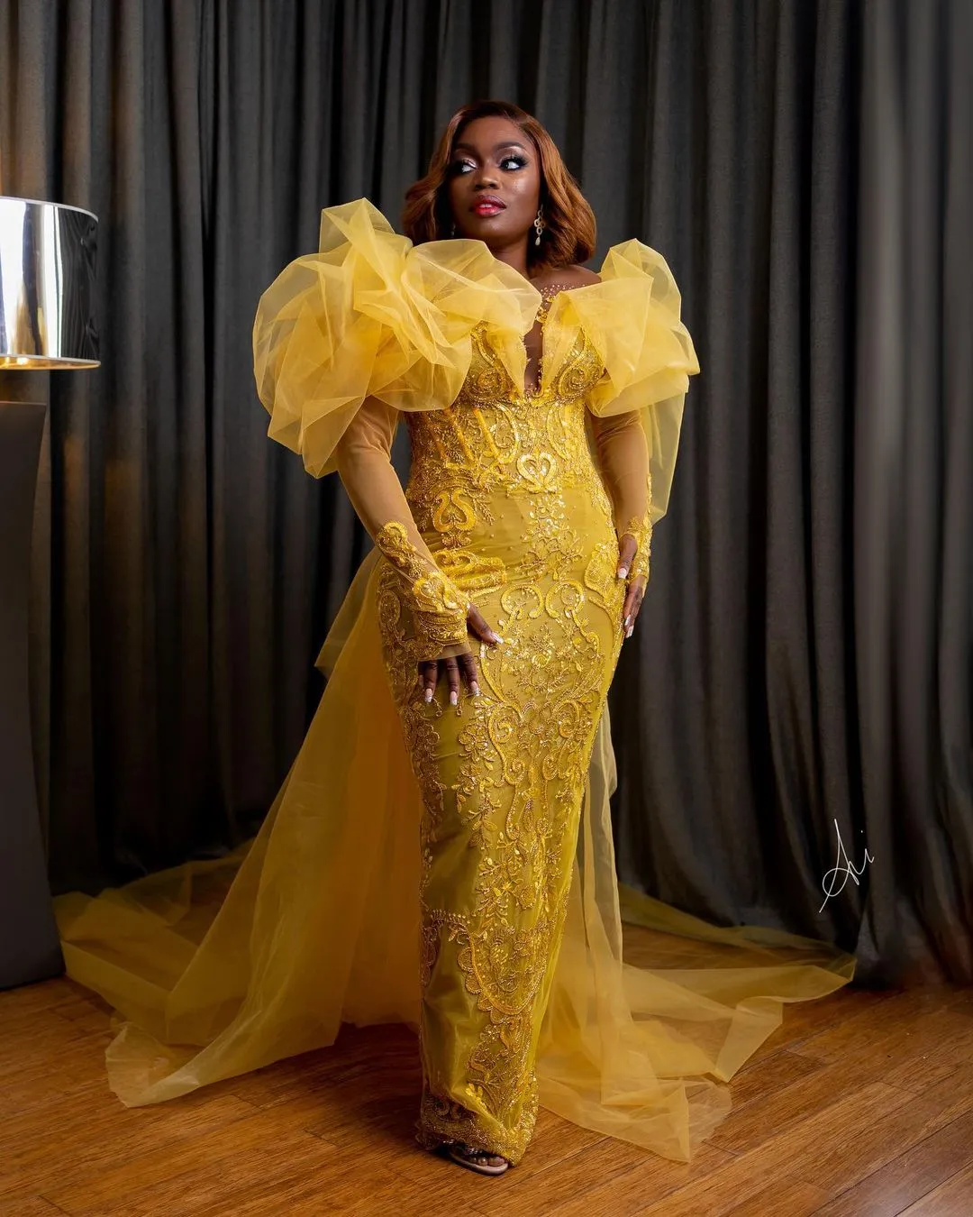 Yellow Luxurious Arabic Sheath Prom Yellow Prom Dress with Beaded Sequined Lace for Plus Size Women - Perfect for Evening Formal Party, Second