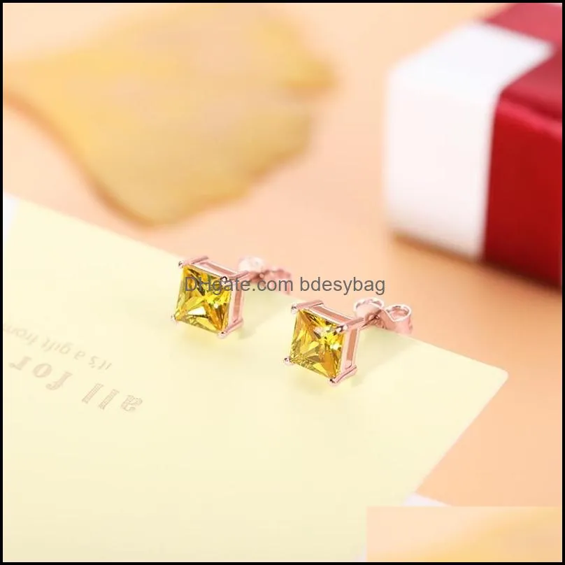 ailin 925 sterling silver personalized square birthstones fashion jewelry earrings for women