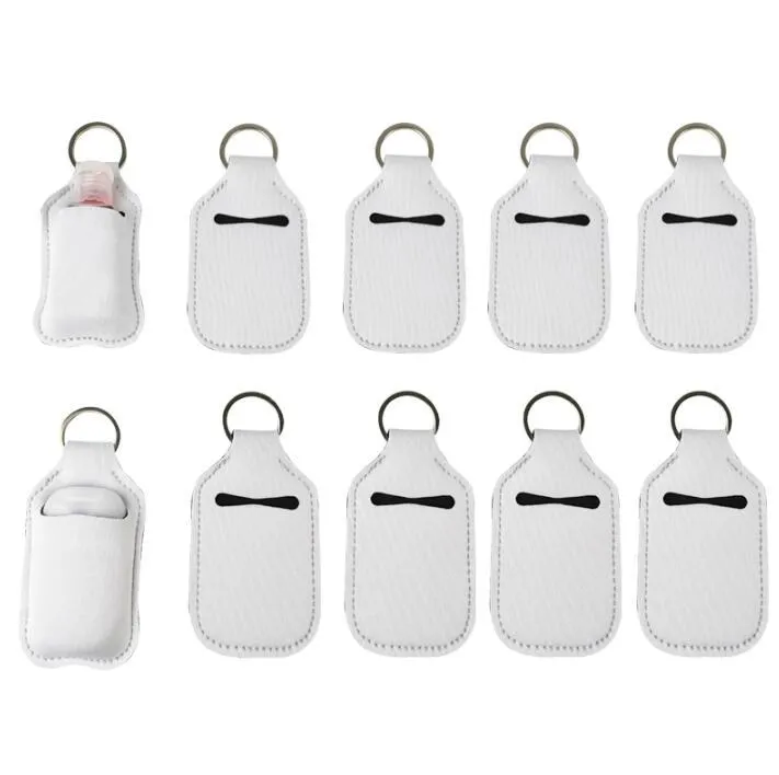 Christmas Favor Sublimation Blanks Refillable Neoprene Hand Sanitizer Holder Cover Chapstick Holders With Keychain For 30ML Flip Cap Containers Travel Bottle