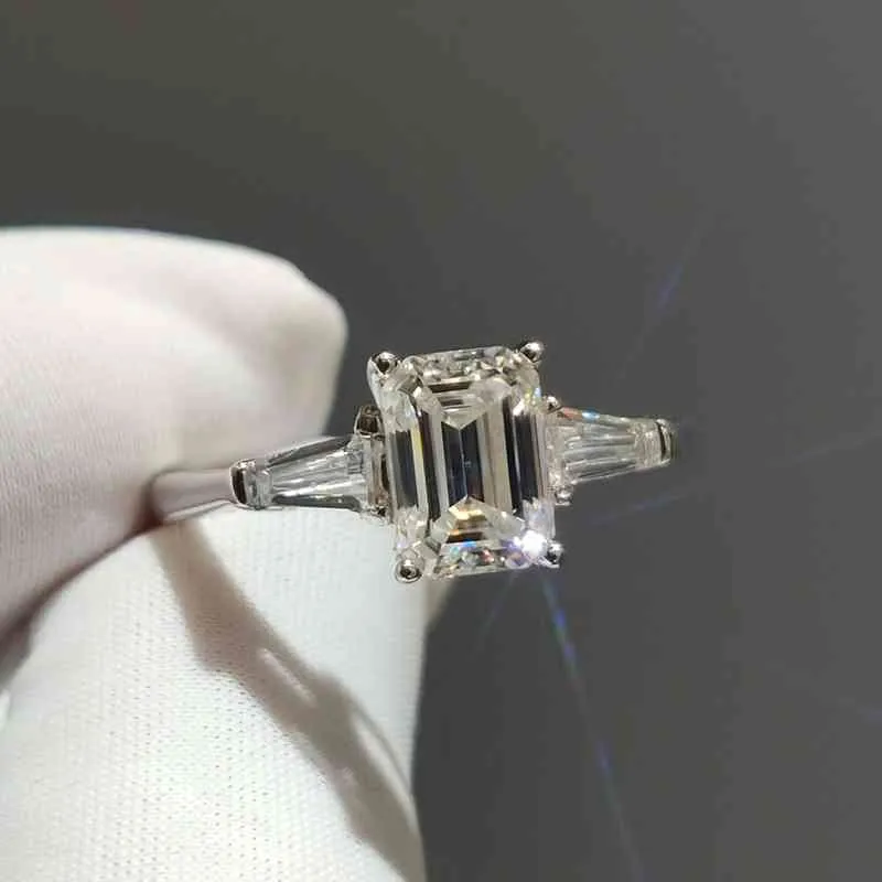 inbeaut 925 Silver Emerald Cut 1 ct 5*7mm D Color Pass Diamond Test Rectangle Wedding Ring Women Moissanite Jewelry