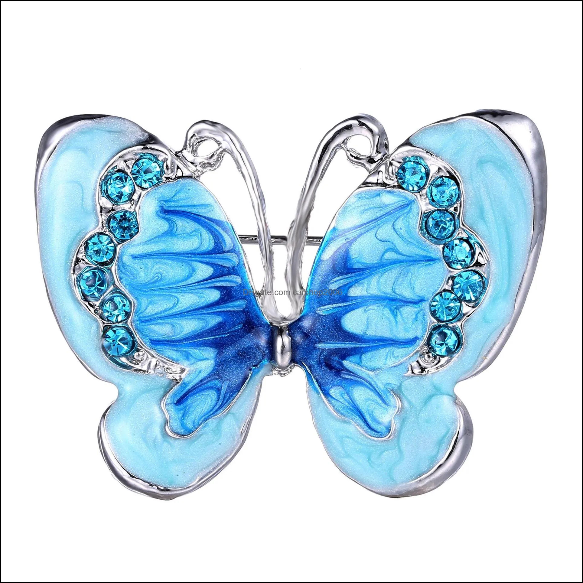 Fashion Butterfly Rhinestone Crystal Brooches Pin White Enamel Insect Weddings Party Brooch Pins Women Jewelry