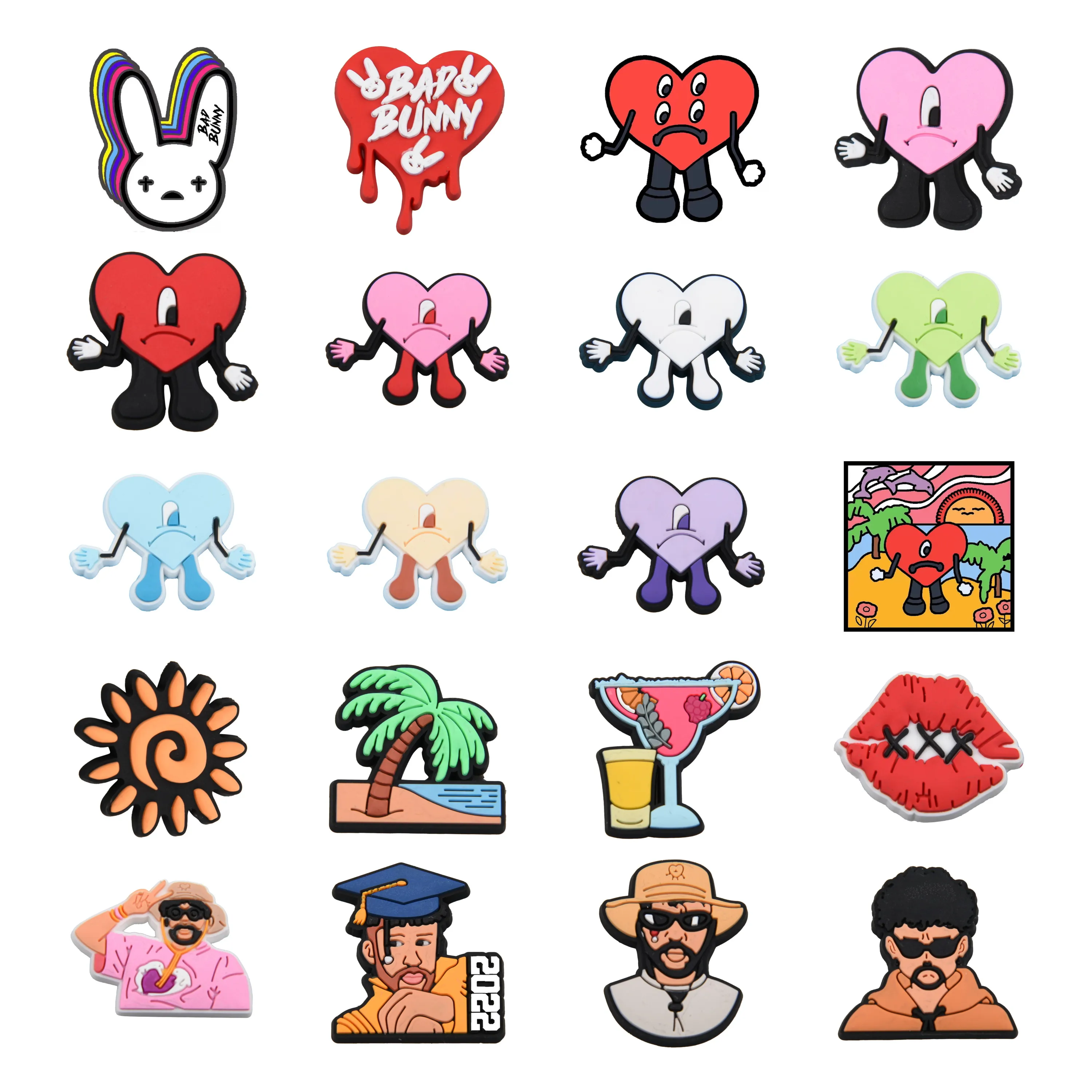 2022 Lyxdesigner Custom Bad bunny Croc Charms för Träskor Tillbehör Glödande Skoberlocker passar Barn Gör-det-själv Sandaldekoration Partihandel Klart Skepp Populär Mjuk PVC-berlock