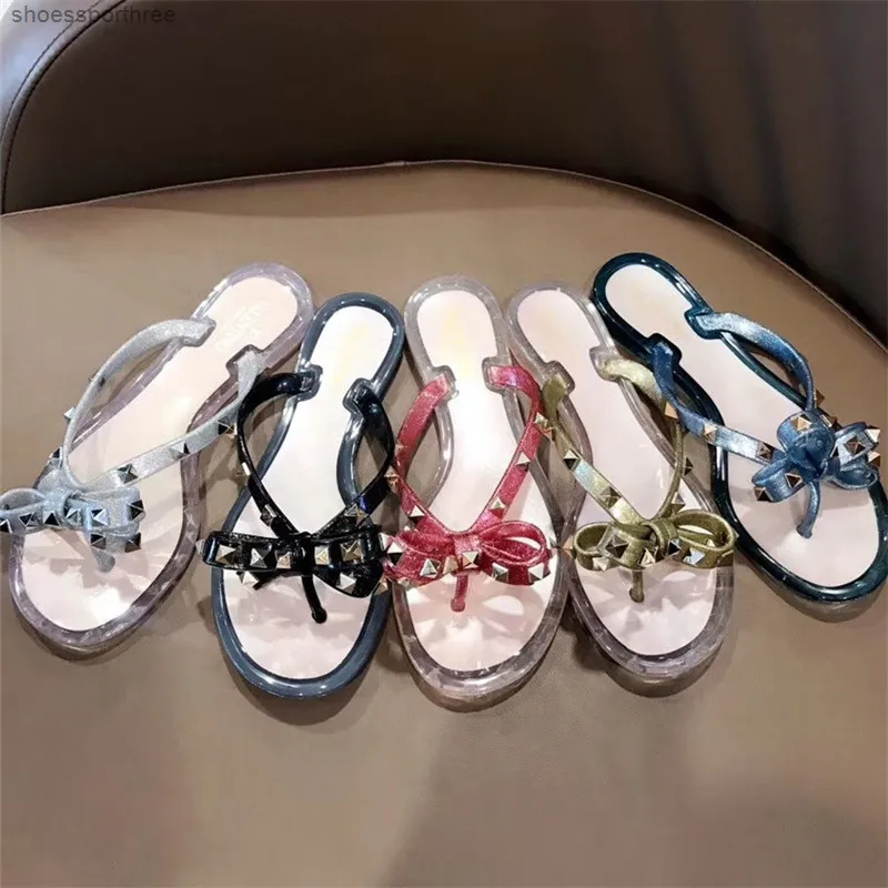 Designer Womens Sandals Slide Luxury Rubber Slippers Shoes Willow Studded Bows Flip Flops Jelly Sandal Beach Outdoor Heatsshoes