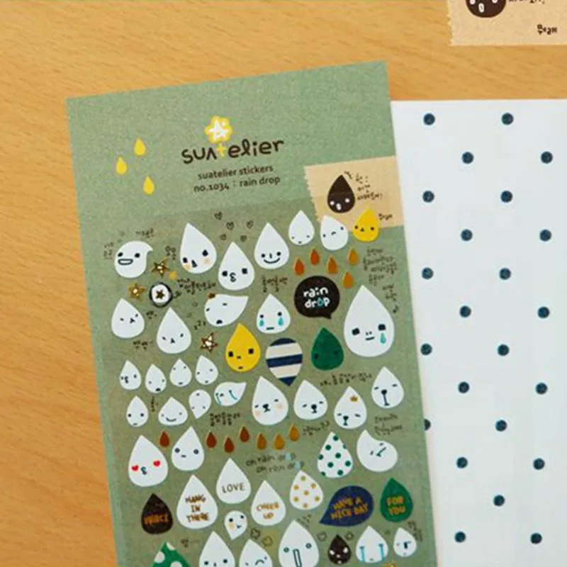 Geschenkwikkel Suatelier Kawaii Koreaanse stickers Scrapbooking Materiaal Regen Drop Stationery Sticker Diy Embellishement Journal Diary Deco Craft