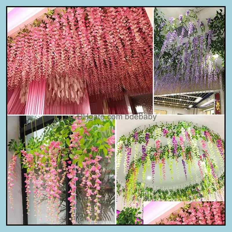 artificial silk wisteria flower wedding decor vines hanging rattan bride flowers garland for home garden wll596