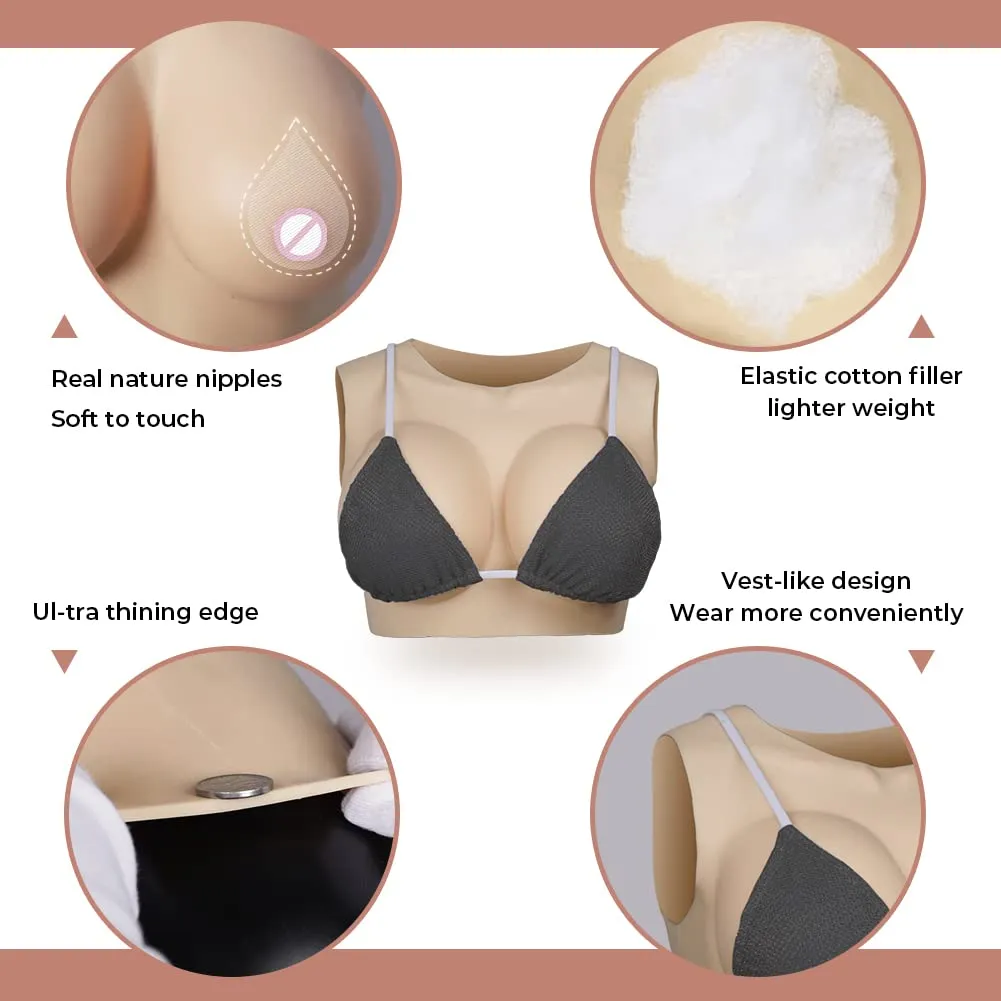 1pc E Cup Realistic Silicone Breast Forms Round Neck Fake Boobs