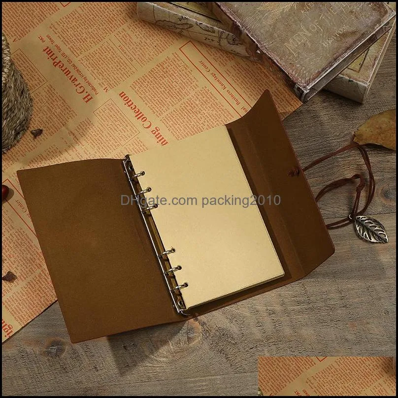 Refillable Leather Notepads Travel Journal Diary Notebook Loose Leaf Vintage Planner with Blank Unlined Paper XBJK2112