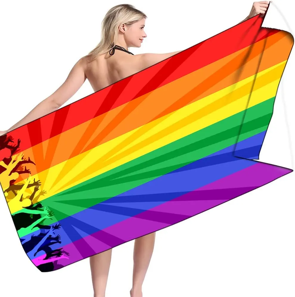 Rainbow Flags Gay Pride Beach Towel LGBT Pride Parade Bath Towels Decor Pride Stuff for Sports Travel Quick Dry