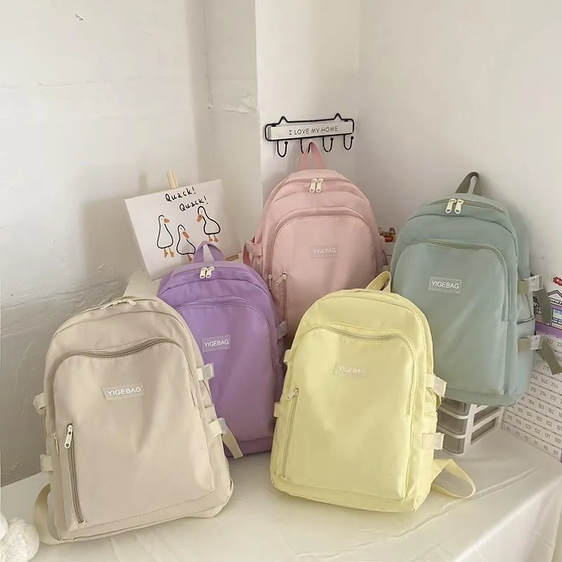 Outdoor Bags Simple Cute Pendant Women Backpack Trendy Canvas School Bag For Girls Large Capacity Travel Backbags Waterproof Scoolbags 2022