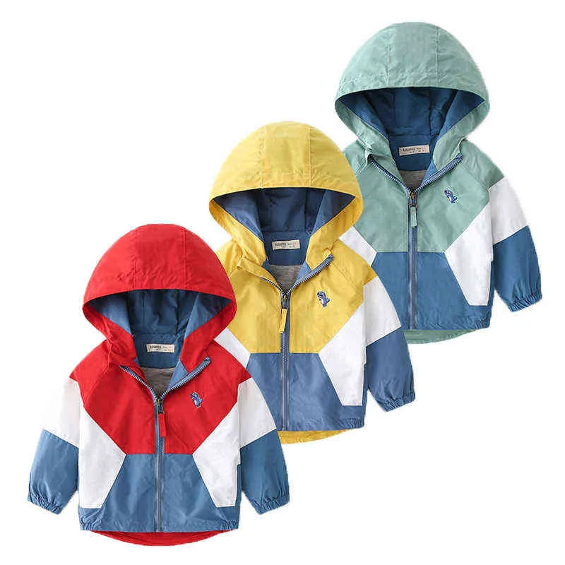 Toddler Baby Kids Windbreaker Jacket Spring Dinosaur Stitching Style Casual Jacket For Boys 1-6 Year Children Outerwear J220718