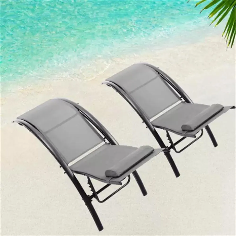 US Stock 2 PCS Set Chaise Lounge Outdoor Lounge Chair Louner Recliner stoel voor Patio Lawn Beach zwembad Zonding Sunbathing W41928387