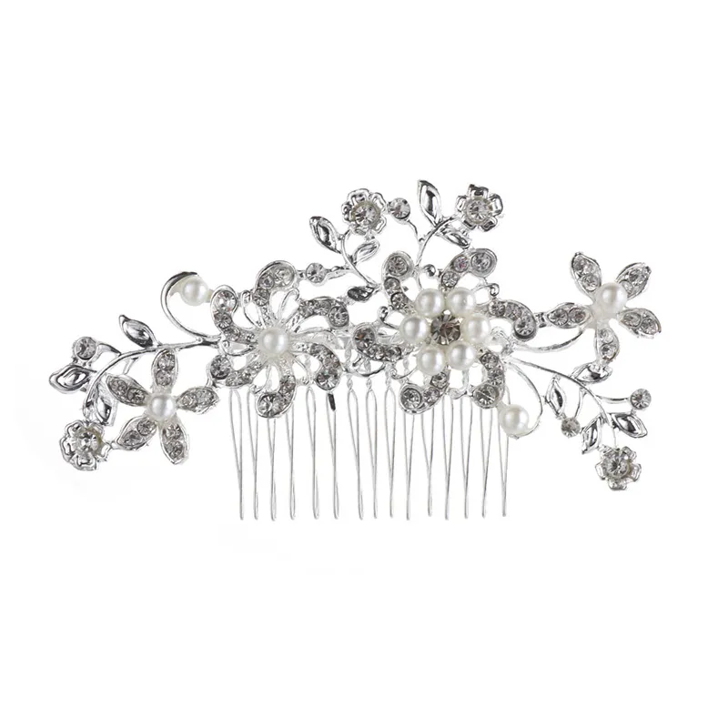 Trendy bruids haaraccessoires zilveren kleur strass kristal bruiden tiara bloemen bruiloft kammen vrouwen haren sieraden