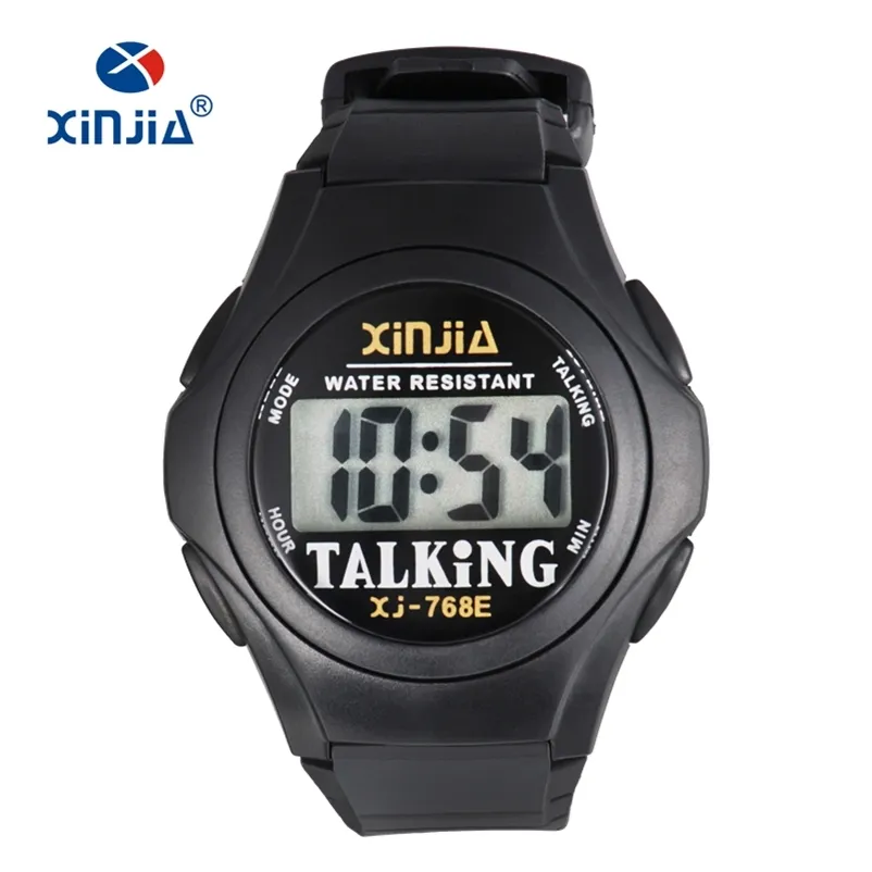 Xinjia Talking Watch for Blind Men Kvinnor Casual Sport Digital äldre Visst försämrade italienska arabiska ryska koreanska tiden 220523