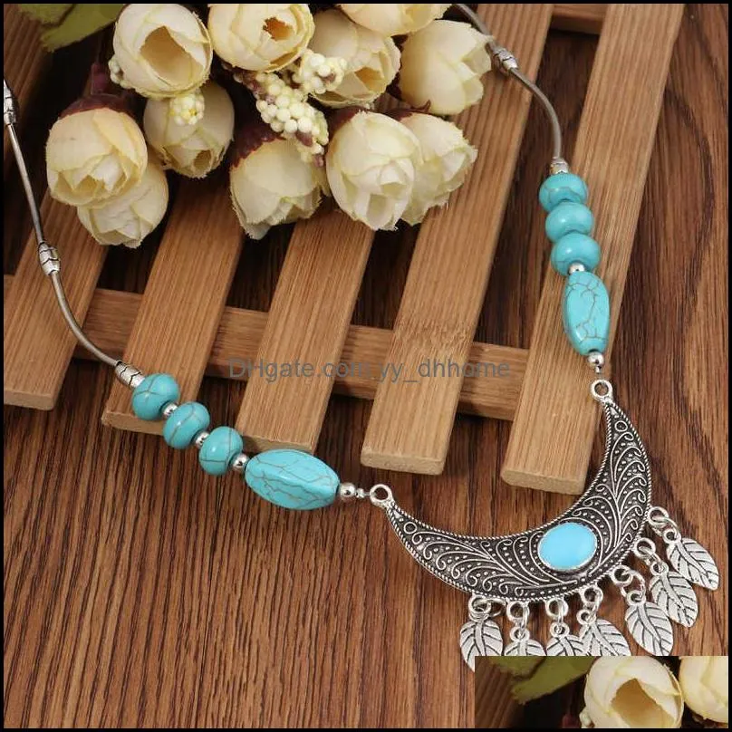 women`s vintage leaves tibetan silver turquoise pendant necklaces fashion gift national style women diy necklace pendants