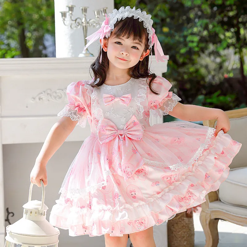 Tjejer klänningar baby våren sommar lolita prinsessa bröllopsklänning peter pan krage födelsedagsfest vestidos för barn