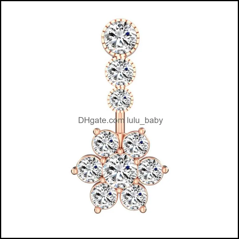 flower belly button rings surgical stainless steel cubic zirconia navel barbell stud body piercing