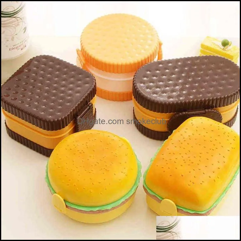 Tableware Hamburger Lunch Box Double Tier Cute Burger Bento Lunchbox Microwave Food Container Fork Set Owl Compartment 0221 Drop Delivery 20