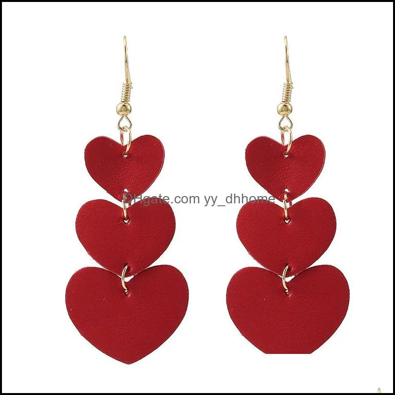 heart leather earrings for lady lightweight fashion double-sided dangle drop earring women girls valentine`s day gift u45fa