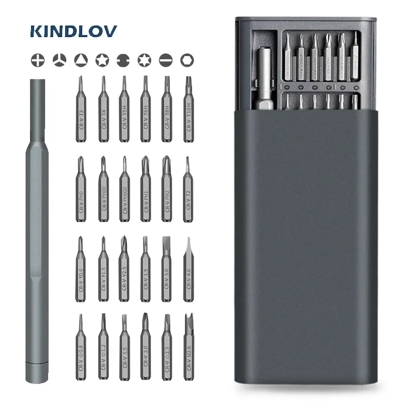 Kindlov 25 in 1 manyetik tornavida seti hassas Phillips Torx Vidalı Terozlu Bitler Telefon PC Onarım El Araçları için Çıkarılabilir 220428