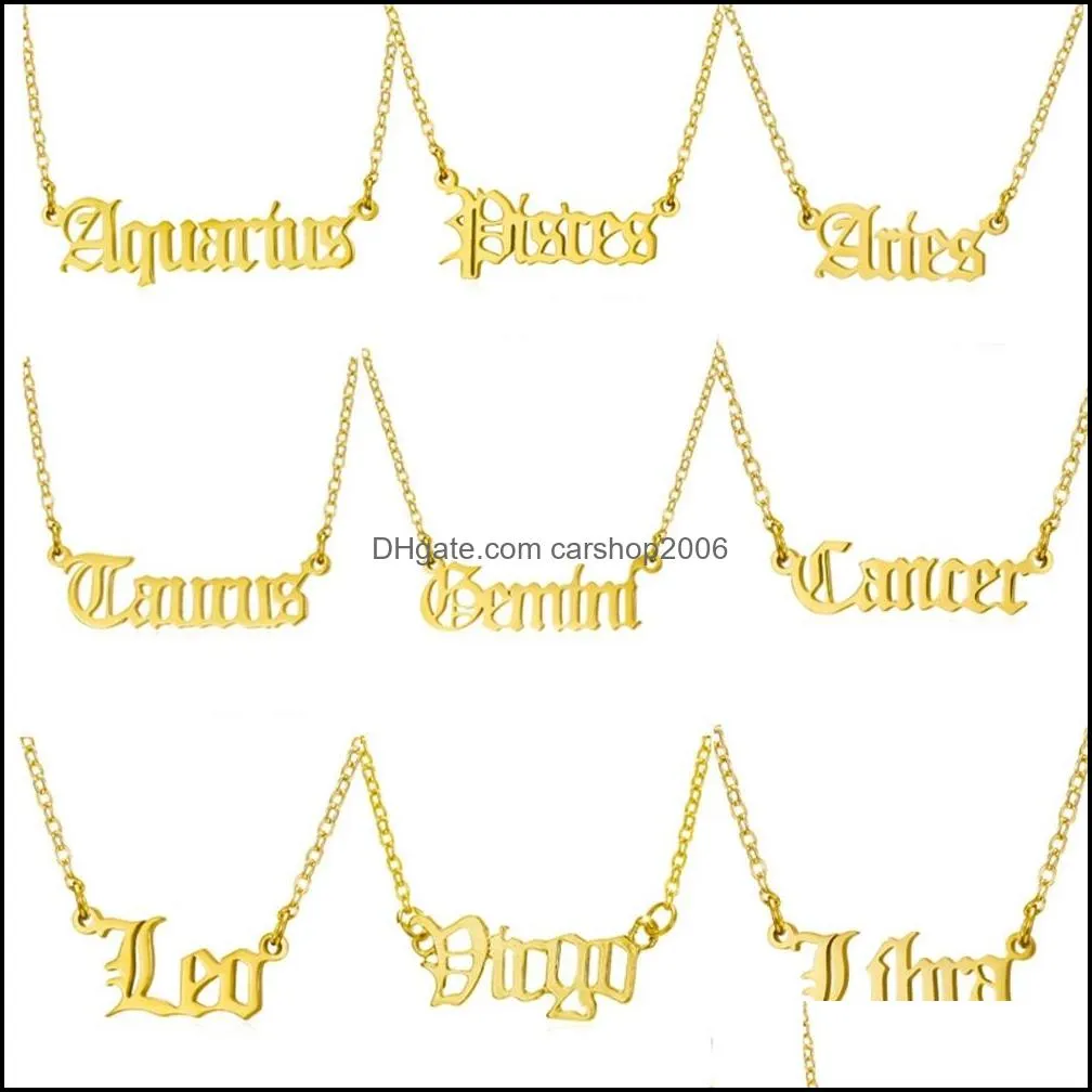 Pendant Necklaces Pendants Jewelry Personalized Letter Zodiac Necklace Custom Constellation Stainless Steel Old English For Women Birthday