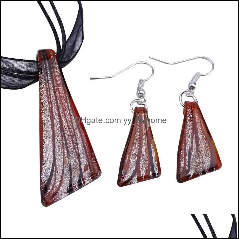 murano glass pendants silver foil lampwork pendant blown necklaces and earrings sets Fashion jewelry in bulk Mus015 636 Q2