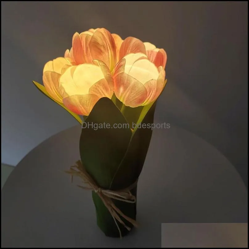 Decorative Flowers & Wreaths Simulation Tulip Flower LED Bouquet Glowing Warm Light Lamp Artificial For Wedding Party Decoration