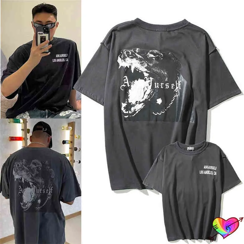 Askyurself 犬 Tシャツ男性女性高品質ヴィンテージグラフィックプリント Tシャツロサンゼルストップスボクシーフィット半袖 T220721