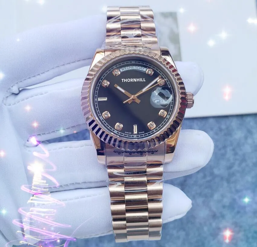 Популярные женские часы из розового золота, черного времени, недели, даты, 36 мм, механические, автоматические, из нержавеющей стали 904L, с автоподзаводом, часы, ограниченный выпуск, часы, подарки