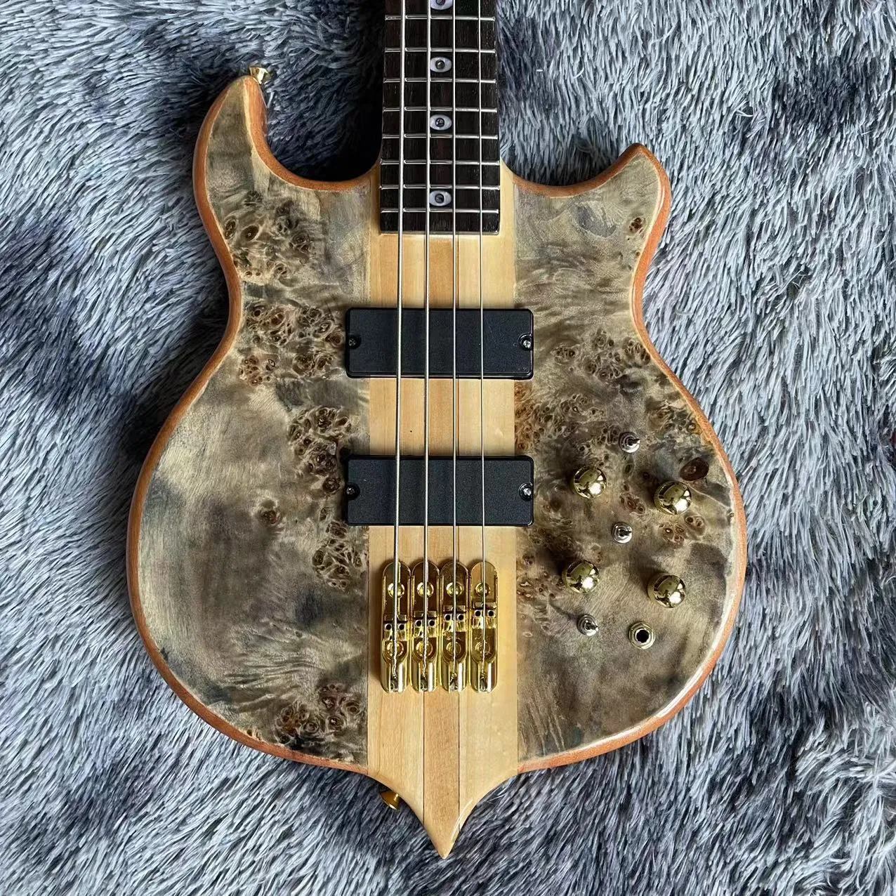 Custom Alem bisBurst Maple Top 4 cuerdas Mástil a través del cuerpo Bajo Diapasón de ébano