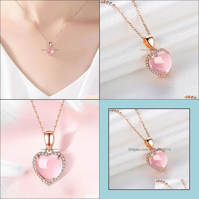 korean version of the new fashion silver necklace female plated 18k gold rose gold clavicle chain natural love pendant inlaid diamond