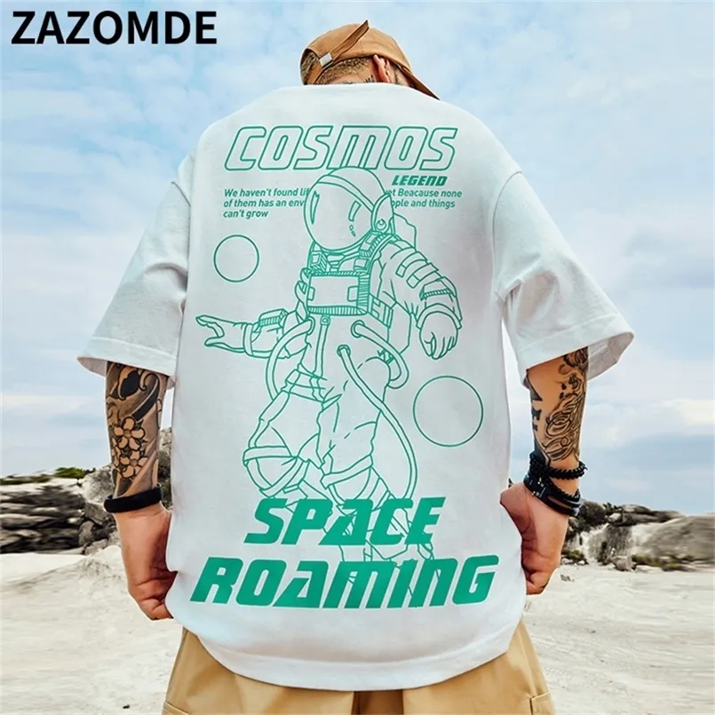 ZAZOMDE Tees Shirts Harajuku Cartoon Astronaut Short Sleeve Tshirts Hip Hop Casual Streetwear Couple T Shirts Cotton Loose Tops 220621